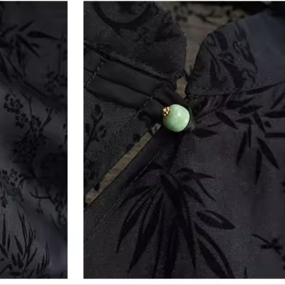 Retro Thin Shirt New Chinese Style Cheongsam TopBlack Jacquard Short Sleeve T-s - Picture 6 of 6